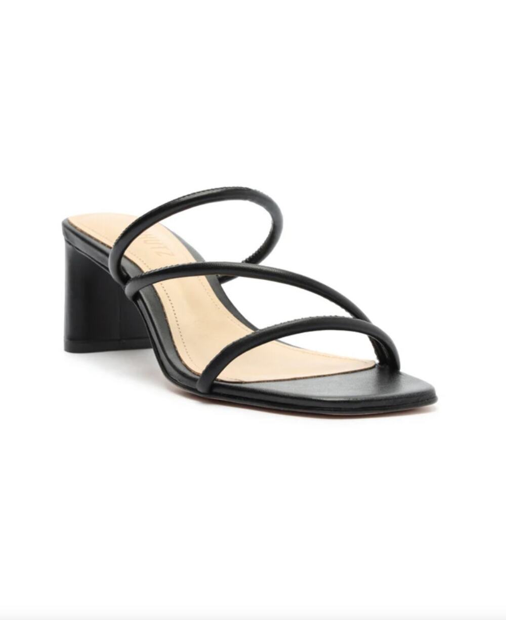 Schutz Chessie Mid Leather Mid Heel Sandals Black Size‎ 8.5